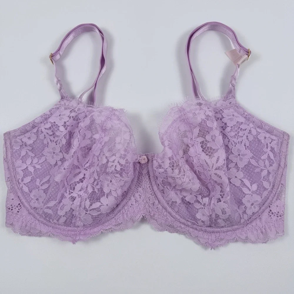 Victoria's Secret Dream Angels Wicked Unlined Lace Balconette Bra Purple 36DDD